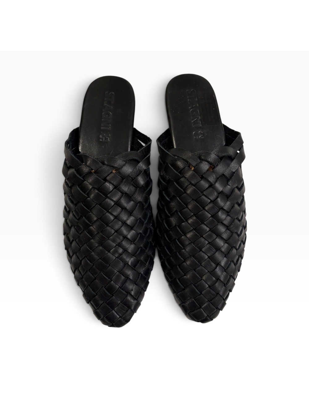 St. Agni Woven Leather Mules | Black, Size 35 | Minimalist Slides